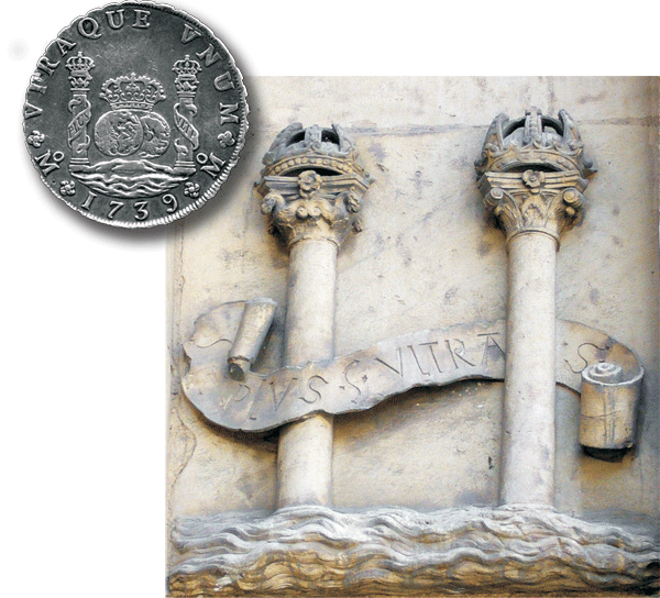 Spaniolii au adoptat numele de "dolar" pentru moneda lor, după anul 1690, derivându-l din germanul "taler" (prescurtarea lui "Joachimsthaler", bani al căror argint provenea din Valea- în nemţeşte "thal" - Joachim, din Cehia de astăzi).Dolarul spaniol este vechiul lor ban de argint de opt "Reali", emis de Imperiul Spaniol, după reforma din 1497, cu largă circulaţie în Europa, America şi Orientul Îndepărtat, devenind prima monedă internaţională, până spre sfârşitul secolului al XVIII-lea.Legea americană a sistemului monetar din 1857 l-a înlocuit, preluându-i, însă, însemnul Coloanelor lui Hercule (prezente pe dolarul spaniol), în cele două verticale ale $-ului care semnifică dolarul american.Coloanele lui Hercule reprezentau, în antichitate, limita lumii cunoscute (până unde Hercule a putut ajunge, în cursul celor douăsprezece munci), dincolo de care începe Hades-ul.Coloana nordică era stânca Gibraltar, cea sudică fiind, în unele variante, Monte Hacho din Ceuta (astăzi, oraş spaniol independent din nordul Africii, având un singur vecin - Marocul - care îl înconjoară).Tradiţia renascentistă a atribuit motto-ul "Nec plus ultra" (în latineşte, "Nimic mai mult") ca fiind înscris pe Coloanele lui Hercule - avertisment pentru navigatori să nu se avânte mai departe - prilejuindu-i împăratului Carol al V-lea (care a fost rege al Spaniei în anii de după descoperirea Americii) să stabilească deviza naţională a Spaniei: "Plus ultra".Adică, "Dincolo de limite".Astăzi, într-adevăr, finanţele spaniole se află dincolo de limite, acolo unde anticii localizau Infernul. Spaniolii au adoptat numele de "dolar" pentru moneda lor, după anul 1690, derivându-l din germanul "taler" (prescurtarea lui "Joachimsthaler", bani al căror argint provenea din Valea- în nemţeşte "thal" - Joachim, din Cehia de astăzi).Dolarul spaniol este vechiul lor ban de argint de opt "Reali", emis de Imperiul Spaniol, după reforma din 1497, cu largă circulaţie în Europa, America şi Orientul Îndepărtat, devenind prima monedă internaţională, până spre sfârşitul secolului al XVIII-lea.Legea americană a sistemului monetar din 1857 l-a înlocuit, preluându-i, însă, însemnul Coloanelor lui Hercule (prezente pe dolarul spaniol), în cele două verticale ale $-ului care semnifică dolarul american.Coloanele lui Hercule reprezentau, în antichitate, limita lumii cunoscute (până unde Hercule a putut ajunge, în cursul celor douăsprezece munci), dincolo de care începe Hades-ul.Coloana nordică era stânca Gibraltar, cea sudică fiind, în unele variante, Monte Hacho din Ceuta (astăzi, oraş spaniol independent din nordul Africii, având un singur vecin - Marocul - care îl înconjoară).Tradiţia renascentistă a atribuit motto-ul "Nec plus ultra" (în latineşte, "Nimic mai mult") ca fiind înscris pe Coloanele lui Hercule - avertisment pentru navigatori să nu se avânte mai departe - prilejuindu-i împăratului Carol al V-lea (care a fost rege al Spaniei în anii de după descoperirea Americii) să stabilească deviza naţională a Spaniei: "Plus ultra".Adică, "Dincolo de limite".Astăzi, într-adevăr, finanţele spaniole se află dincolo de limite, acolo unde anticii localizau Infernul.
